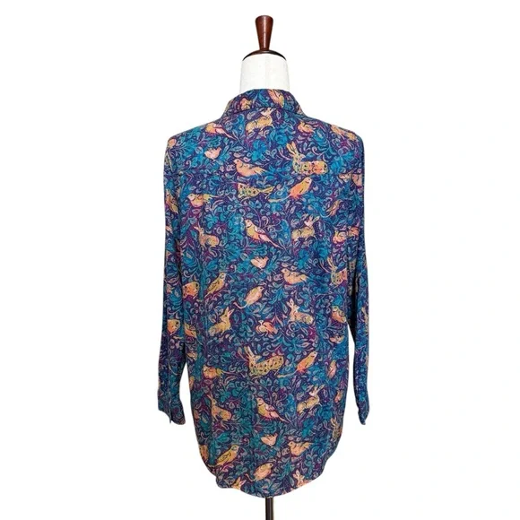 Sundance Woodsong Joy Rabbit Bird Western Boho Shirt Blue Purple Size M #2077 - Picture 6 of 8